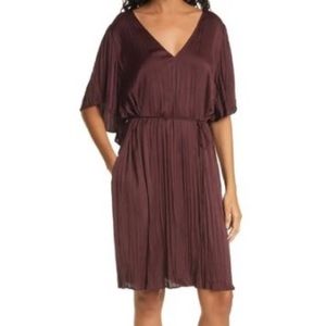 Vince Crushed Satin Flutter Dress in Oxblood